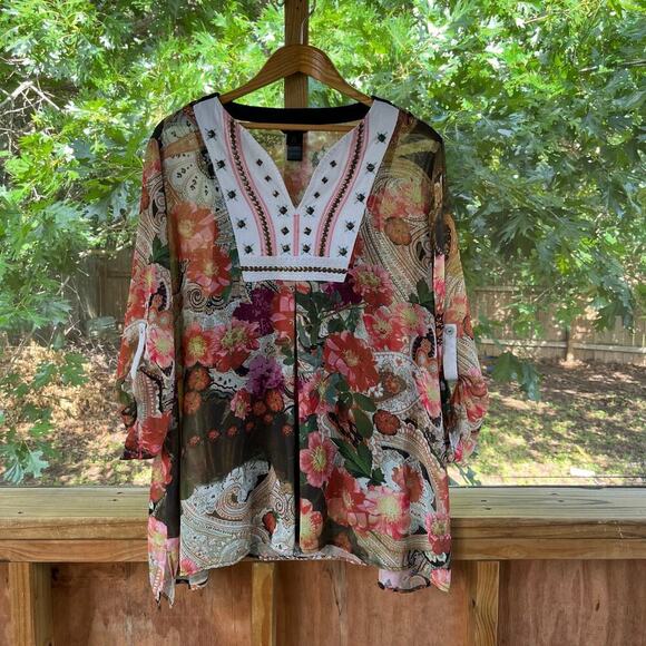 Ali Miles Women's Colorful Floral Boho Top Size 2X - Picture 1 of 10